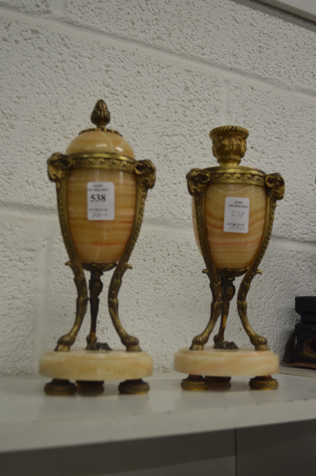 A good pair of ormolu and alabaster cassolets.