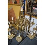 A good large brass Dutch style twelve branch chandelier.