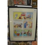 Bill Mevin "The Amazing Adventures of Morph" six original colour illustrations, framed as one.