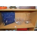 A Mappin & Webb cut glass bowl with original box together with a glass jug.