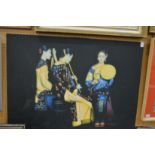Chinese Female Musicians oil on canvas, unframed.