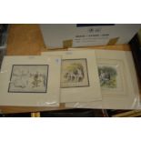 Three unframed colour sporting prints from Punch magazine.