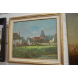 A rural landscape with oast house, oil on board.