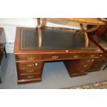 A good Victorian mahogany pedestal desk, the brass locks by Hobbs & Co.