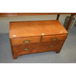 The upper part of a 19th century teak brass bound military chest with later bracket feet.