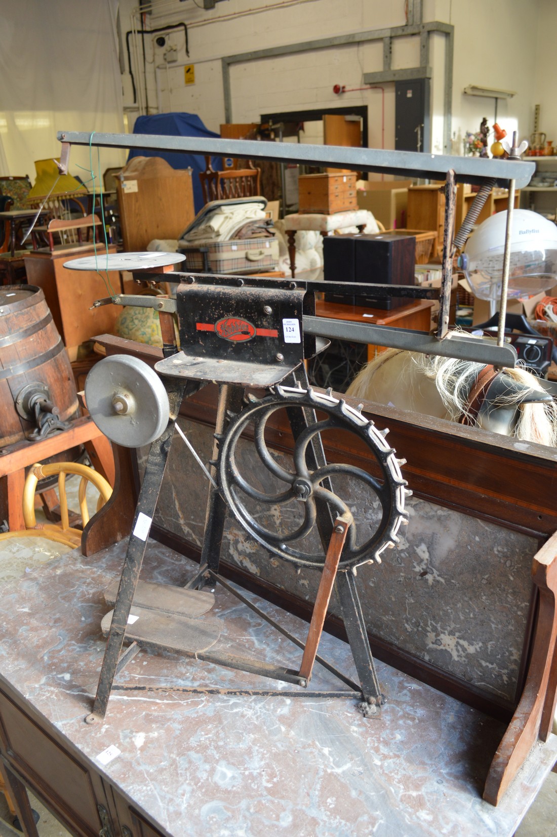 A Hobbies' treadle operated fret saw.