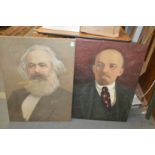 Two bust length portraits of Russian leaders, oil on canvas, unframed.