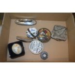 Two pot lids and other collectables.