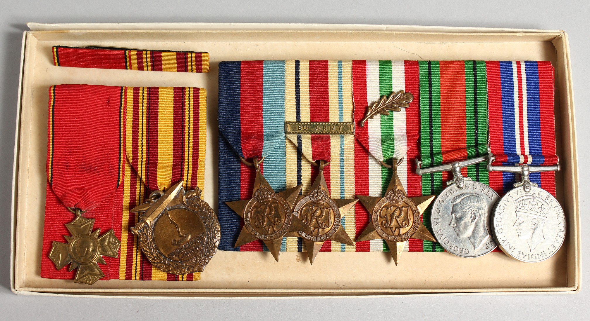 FIVE WWII MEDALS, one with eight Army bar, DUNKERQUE MEDAL and ALBERT I.