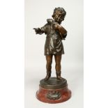 PAUL NOUL. A 19TH CENTURY BRONZE FIGURE OF A YOUNG GIRL holding a figure of Punch on a circular