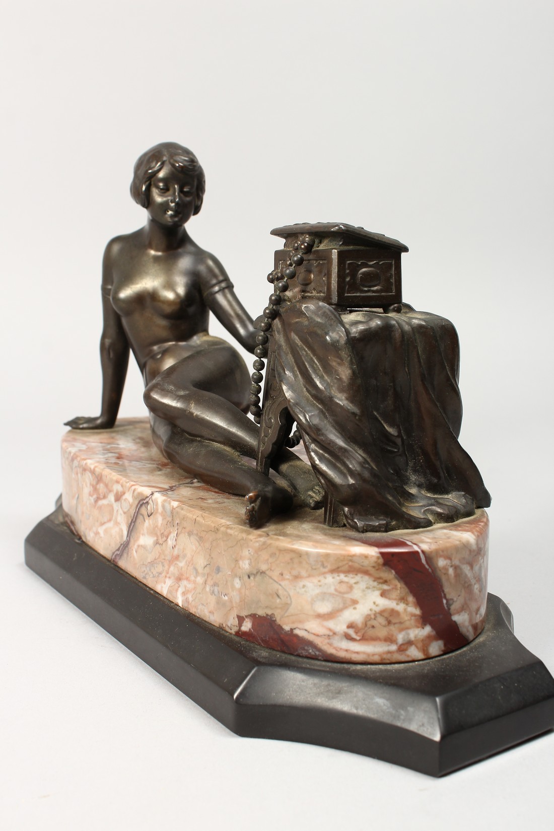 A BRONZE DECO NUDE on a marble base. 10ins long. - Image 2 of 5