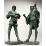 EMILLE LOUIS PICAULT (1833 - 1915) FRENCH A GOOD PAIR OF BRONZE FIGURES OF YOUNG MEN, one playing