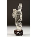 A CHINESE ROCK CRYSTAL GUANYIN. 7.5ins high.