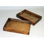 A PAIR OF HARRODS WOODEN TRAYS. 2ft 1ins.