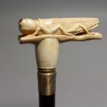 A WALKING STICK with bone handle, "LOCUST". 33ins long.