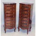 A GOOD PAIR OF CONTINENTAL SIX DRAWER CHESTS with brass handles, on curving feet. 4ft high x 1ft