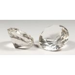 A PAIR OF CUT GLASS DIAMOND SHAPE PAPERWEIGHTS. 4ins.