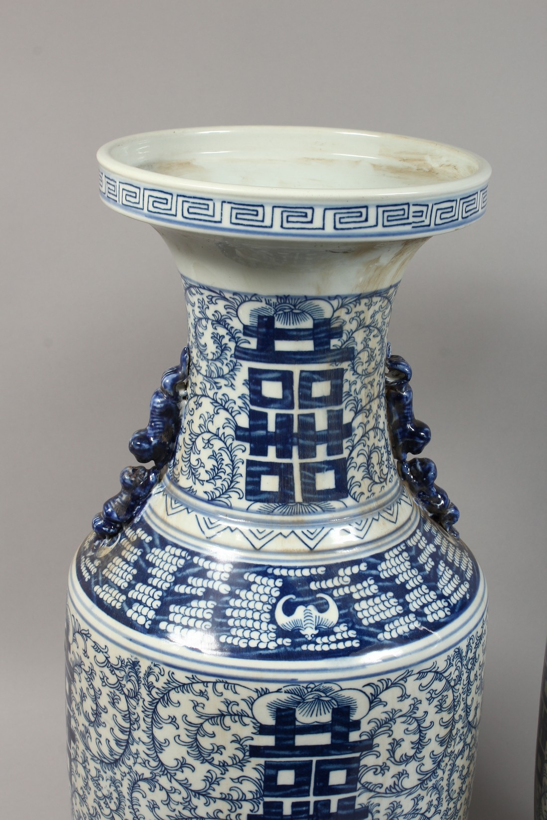 A PAIR OF CHINESE BLUE AND WHITE VASES. 23ins high. - Image 2 of 7
