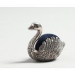 TWO SILVER SWAN PINCUSHIONS.