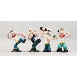 FOUR PAINTED CAST IRON POPEYE FIGURES. 5.5ins high.