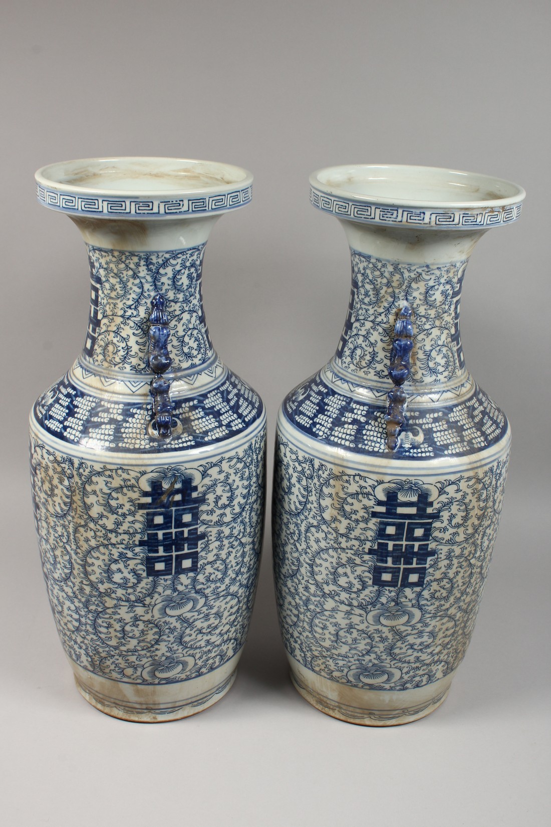 A PAIR OF CHINESE BLUE AND WHITE VASES. 23ins high. - Image 6 of 7