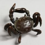 A SMALL JAPANESE BRONZE CRAB. 2ins long.
