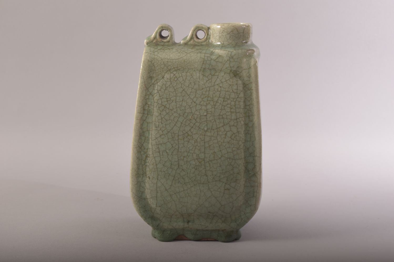 A CHINESE CELADON CRACKLE GLAZED WATER FLASK, 22cm high. - Image 3 of 6