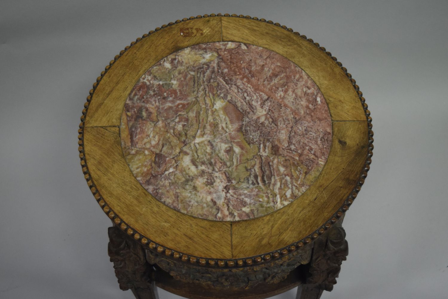 A CHINESE CARVED HARDWOOD MARBLE TOP STAND, the frieze and legs carved with foliate decoration, - Image 3 of 6