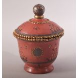 A SMALL TURKISH TOPHANE BOX AND COVER / SWEET BOWL, painted with gilt highlights, 14.5cm high.