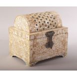 A TURKISH OTTOMAN PALESTINE MOTHER OF PEARL QURAN BOX, the box completely made up of shaped mother