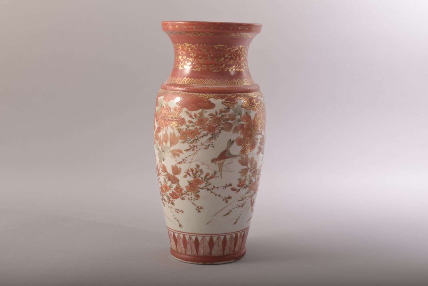 A JAPANESE KUTANI PORCELAIN VASE, painted with birds, native flora and gilt highlights, 30.5cm - Image 3 of 7