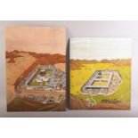 AN ISLAMIC TURKISH PAINTING OF MECCA ON WOOD, together with a painting of the city of Medina, 40cm x