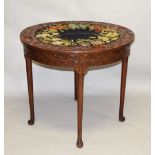 A SUPERB ANGLO CHINESE DEMI-LUNE FOLD OVER CARD TABLE, possibly huanghuali, with carved foliate