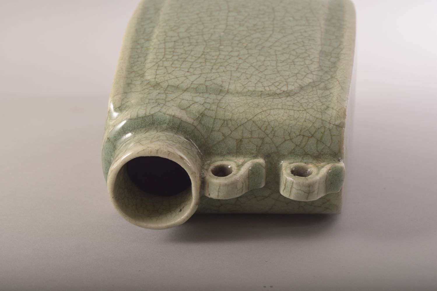 A CHINESE CELADON CRACKLE GLAZED WATER FLASK, 22cm high. - Image 5 of 6