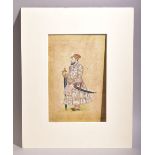 A VERY FINE INDIAN MINIATURE PAINTING ON PAPER, depicting a standing male figure - possibly royal,