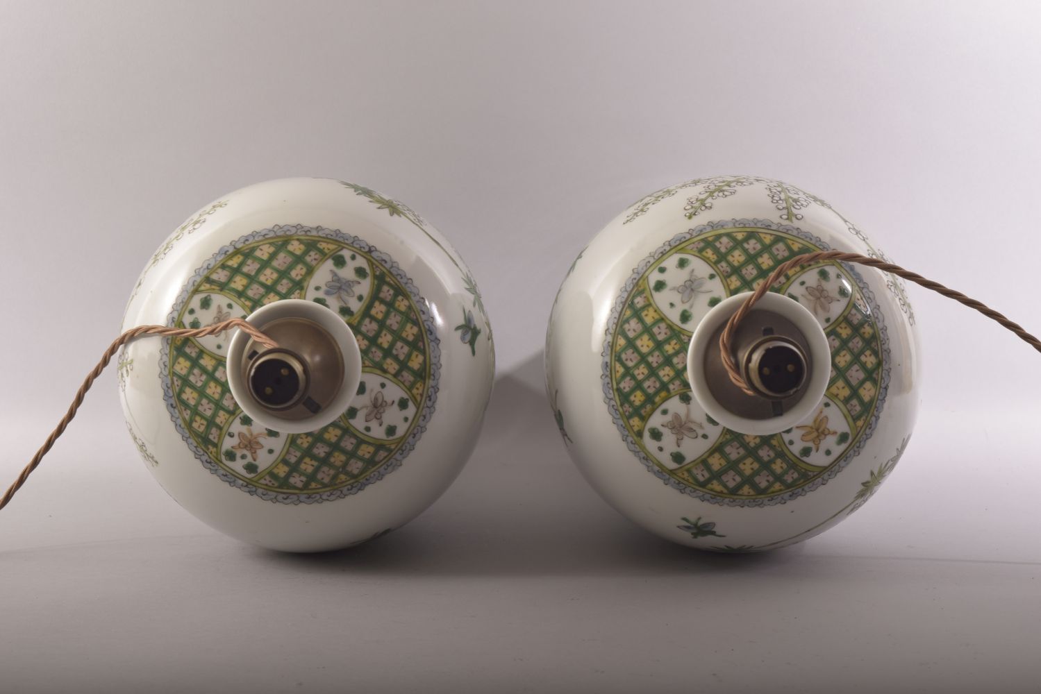 A GOOD PAIR OF CHINESE FAMILLE VERTE PORCELAIN VASE LAMPS, undrilled, painted with birds amongst - Image 5 of 6