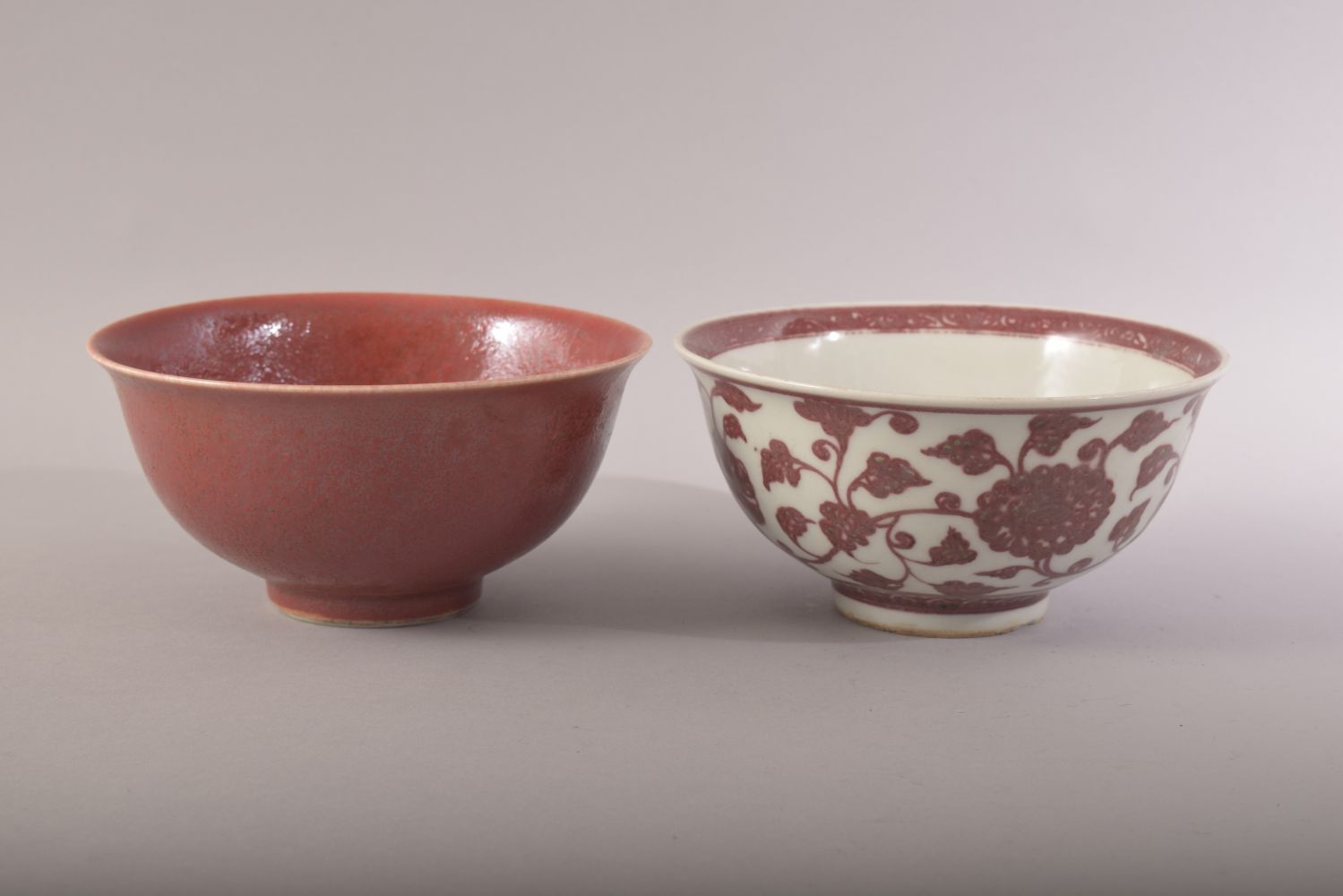 TWO CHINESE PORCELAIN BOWLS, one with red and white floral decoration, the other with red - Image 4 of 7