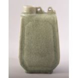 A CHINESE CELADON CRACKLE GLAZED WATER FLASK, 22cm high.