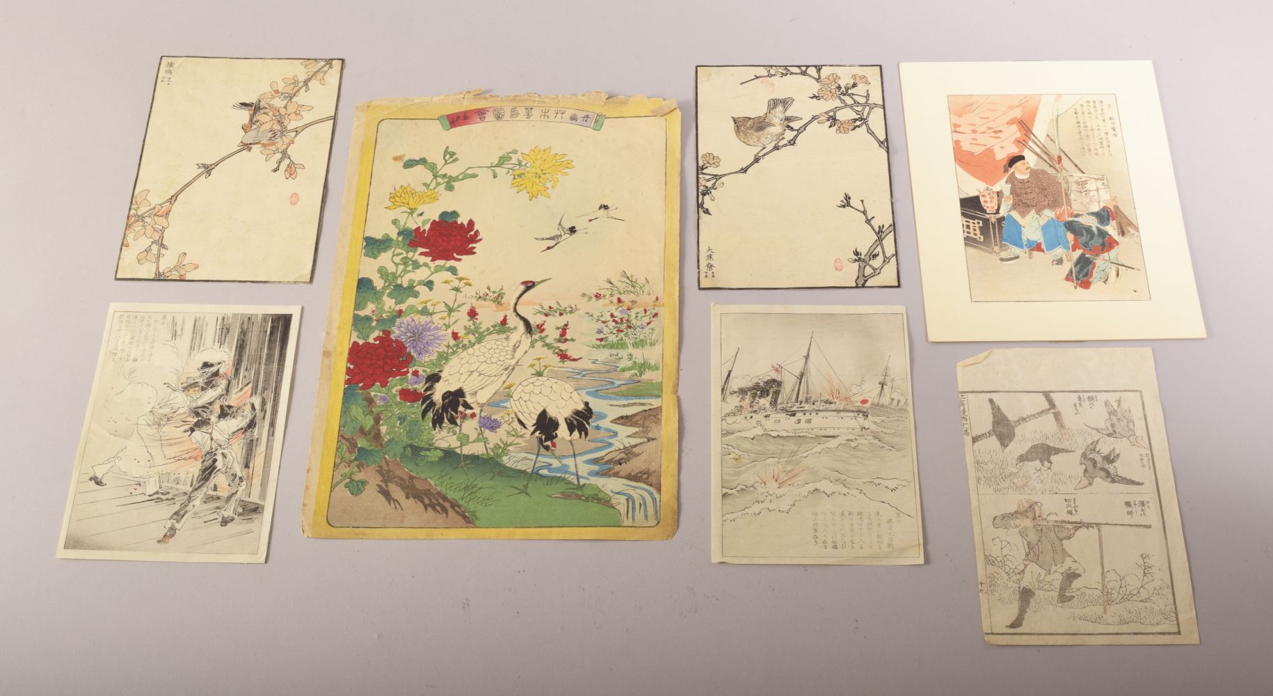 A SELECTION OF SEVEN JAPANESE MEIJI / TAISHO WOODBLOCK PRINTS ON PAPER, various subjects, loose -