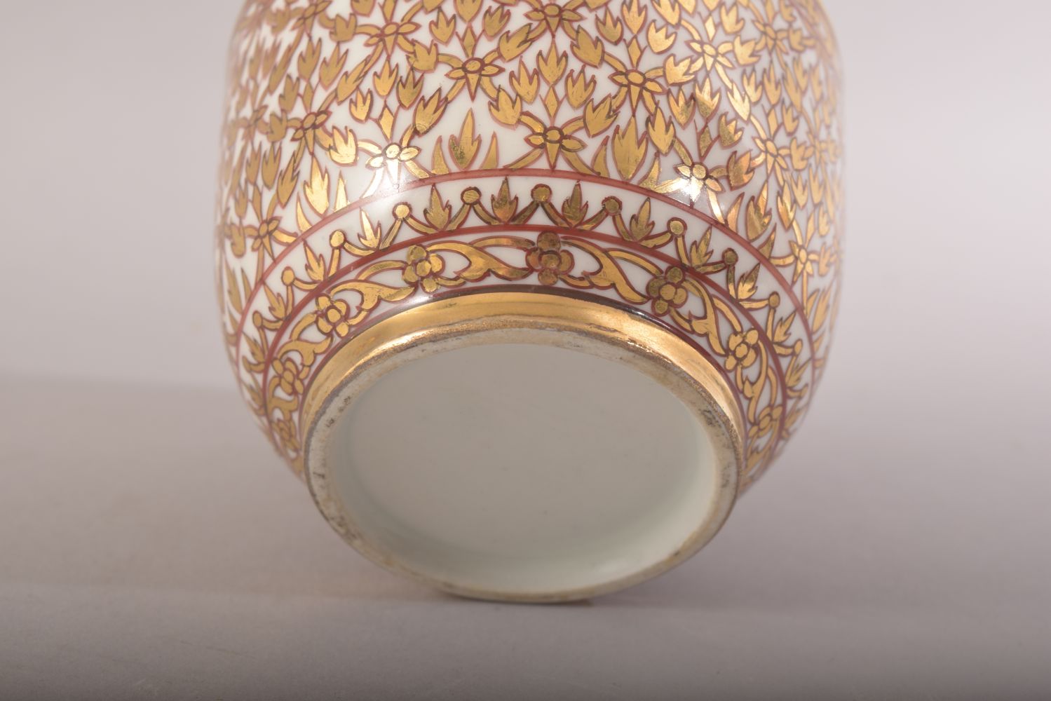 A PORCELAIN GILT DECORATED POT AND COVER, 12cm high, together with a chinese crackle glaze vase, - Image 6 of 8