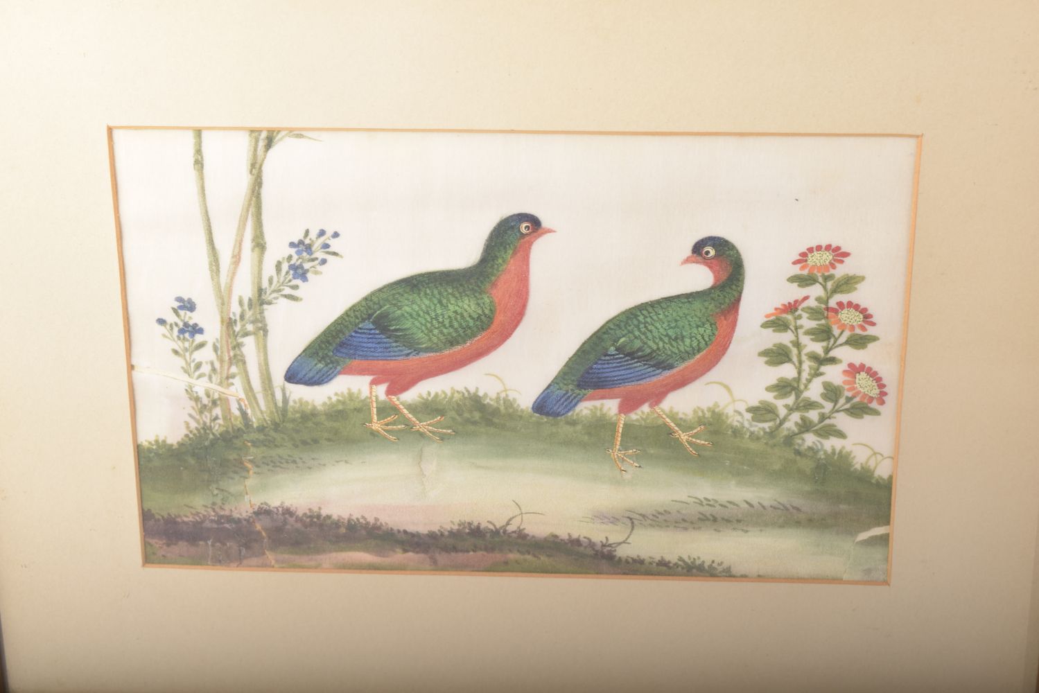 THREE GOOD FRAMED AND GLAZED CHINESE PITH PAINTINGS depicting different birds amongst native - Image 2 of 5