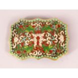 A CHINESE CLOISONNE ENAMEL BELT BUCKLE - decorated in raised apple green enamel depicting lotus,