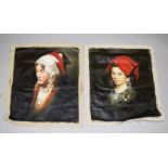 TWO GOOD CHINESE PAINTED PORTRAITS ON CANVAS, unstretched and unframed, both approx. 66cm x 56cm.