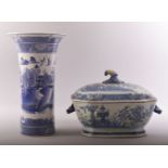 A CHINESE BLUE AND WHITE PORCELAIN TUREEN AND COVER, together with a blue and white porcelain sleeve