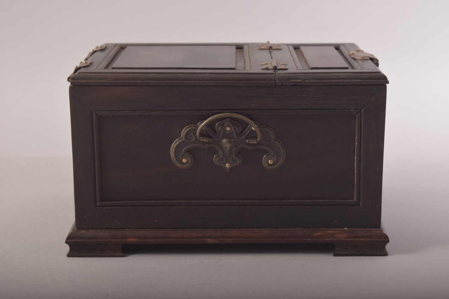 A CHINESE WOODEN VANITY BOX, the lid opening to reveal a mirror, the box comprising three drawers, - Image 2 of 7