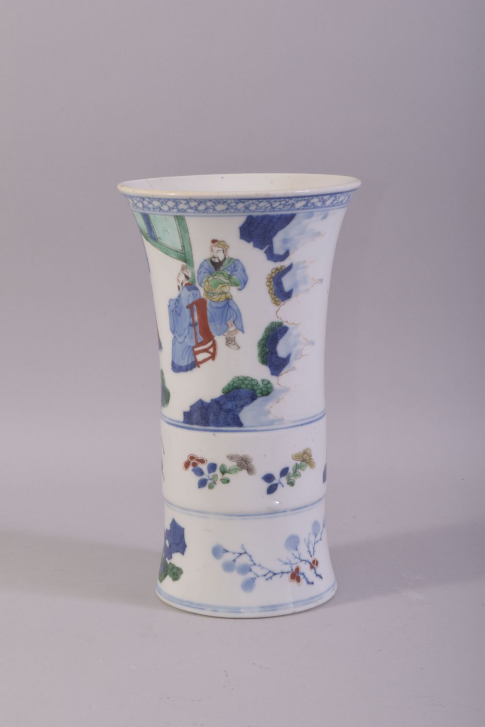 A CHINESE BLUE AND WHITE / FAMILLE VERTE PORCELAIN VASE, painted with figures and native flora, 23. - Image 2 of 6