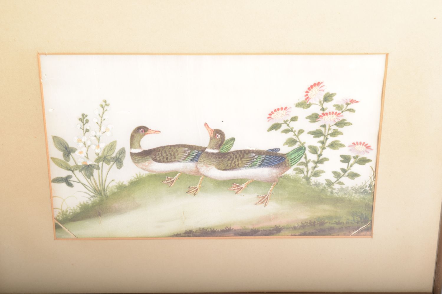 THREE GOOD FRAMED AND GLAZED CHINESE PITH PAINTINGS depicting different birds amongst native - Image 4 of 5