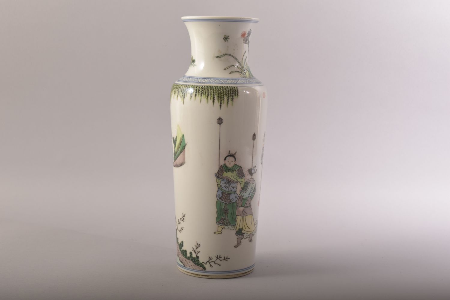 A CHINESE FAMILLE VERTE TALL PORCELAIN VASE, decorated with figures, mark to base, 29.5cm high. - Image 3 of 7