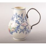 A SMALL CHINESE PORCELAIN JUG, painted with a panel of figures, mounted metal handle, (af), 11cm