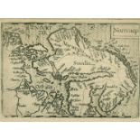 Nortcaep, a map of Scandinavia, 17th Century, engraving, 3.5" x 5".